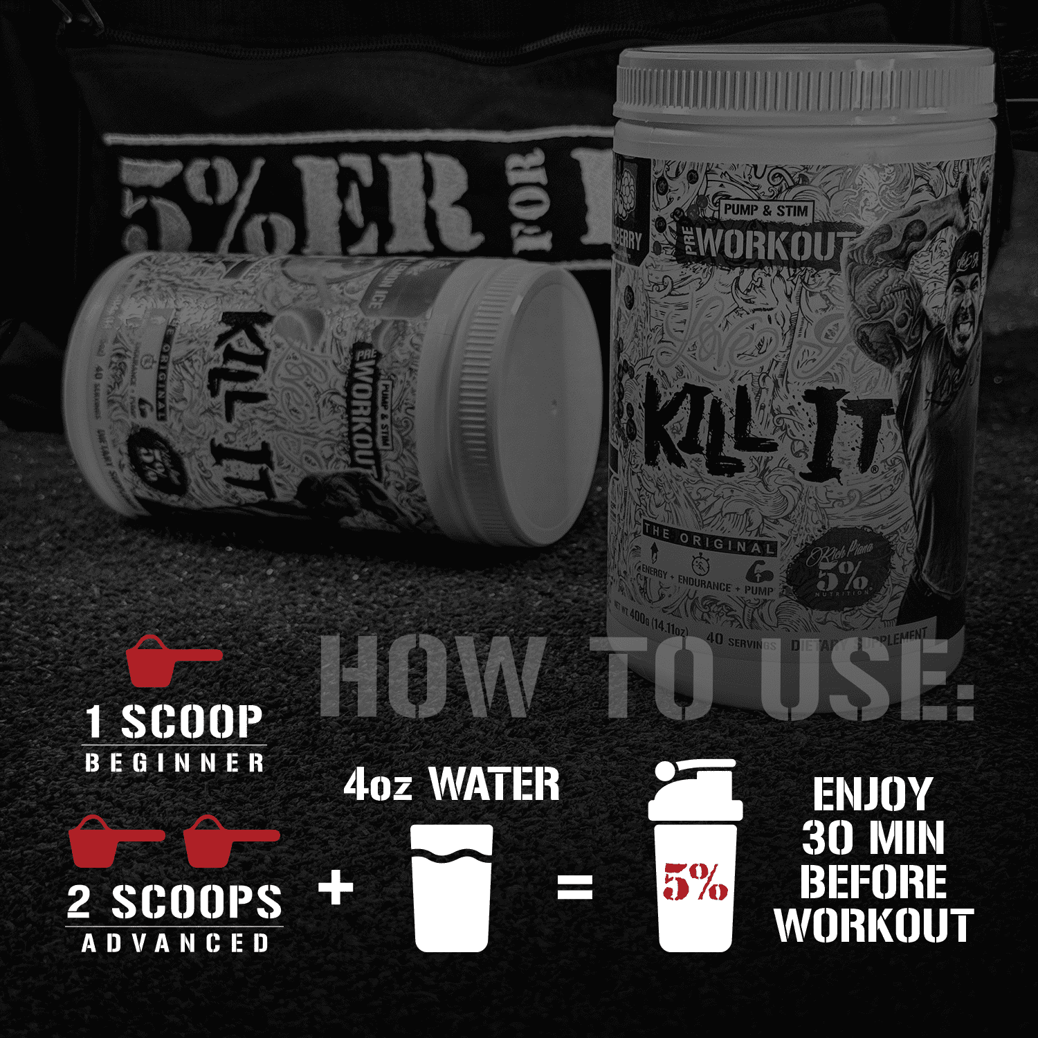 5% Nutrition Rich Piana Kill It Pre-Workout Powder Supplement with Creatine & Caffeine for Pump, 40 Servings (Fruit Punch)
