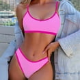 thumbnail image 2 of JSGEK Womens High Waisted Bikini Set Contrast Trim Design Stretchy Fabric Relaxed Silhouette for Summer Vacations Pink L, 2 of 3