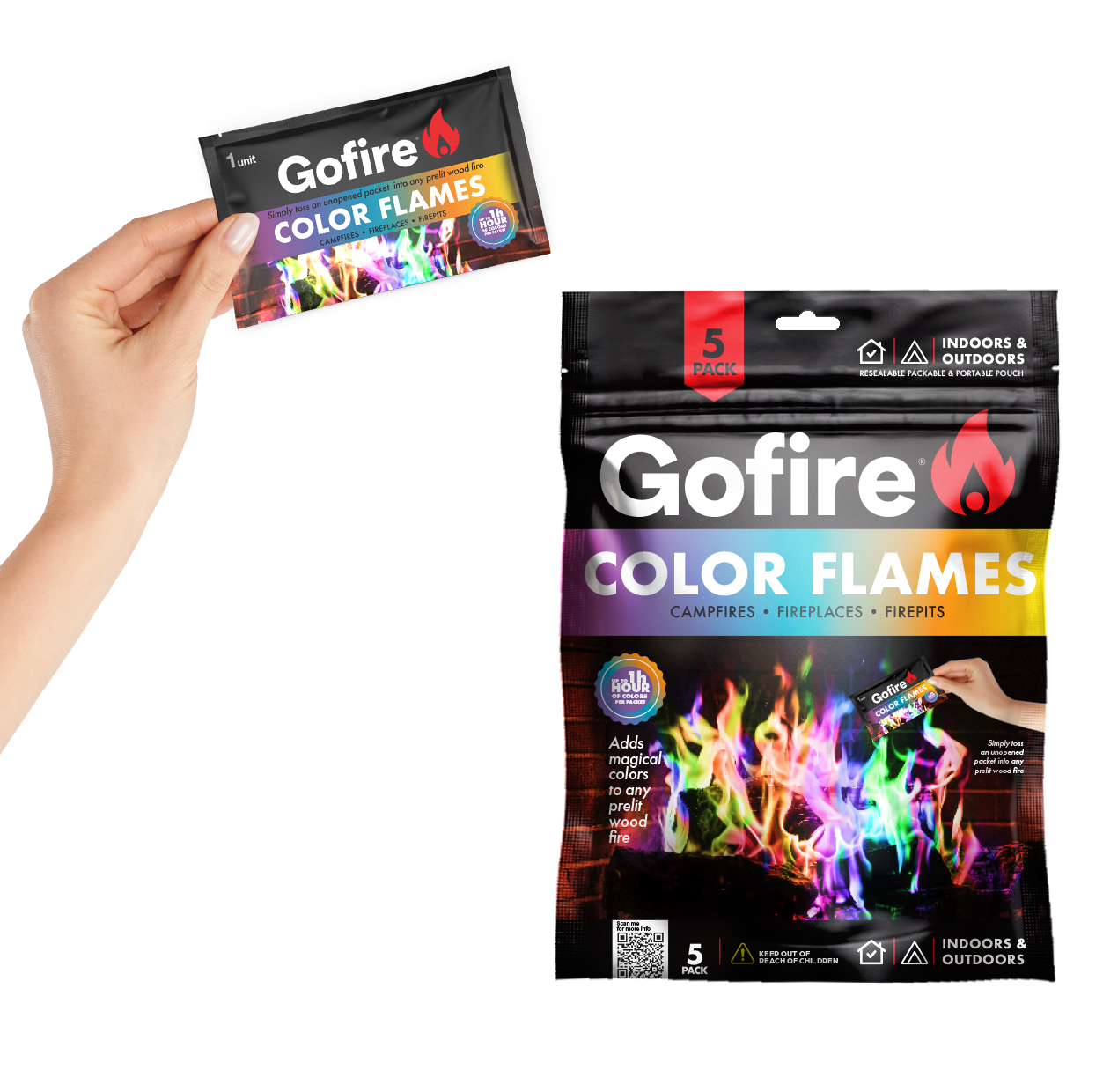 GoFire Northern Lights Color Flames 5 pack, for Campfires and Fireplaces. Features up to 60 Minutes of Magical Changing Colors.