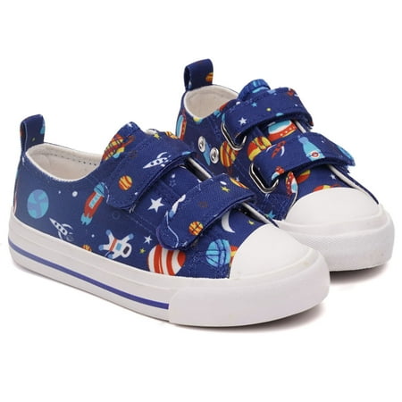 

Toddler Kids Canvas Shoes Sneakers for little Boys Straps Low Top Slip On Blue Cosmos Adjustable Hook Loop with Non-Slip Rubber Sole Lightweight Breathable Size 11