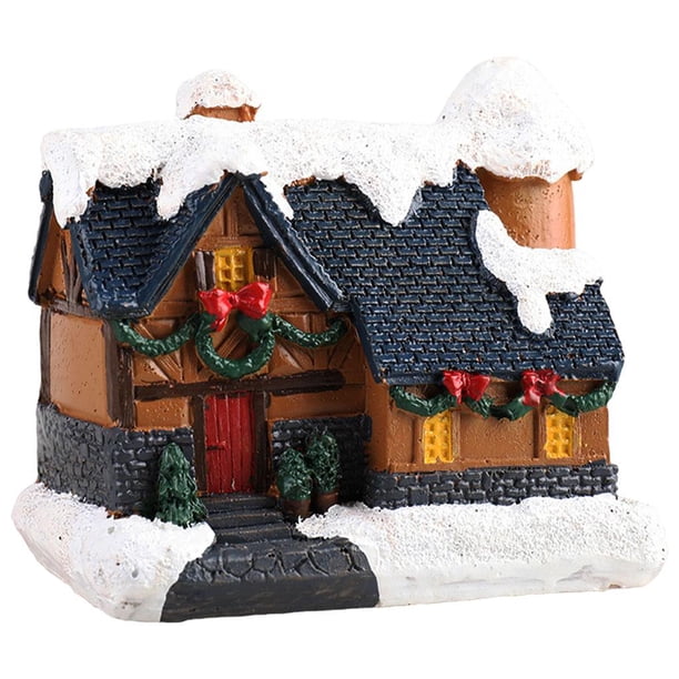 Miniatura de resina con luz LED navideña, casita de muñecas en miniatura con luz cálida, ideal para decorar el jardín o como regalo. Pequeña