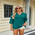 thumbnail image 3 of LYMAYTER Womens 3/4 Sleeve Top V-Neck Button-Up T-Shirt Solid Color Casual Spring Summer Top for S-2XL, 3 of 9