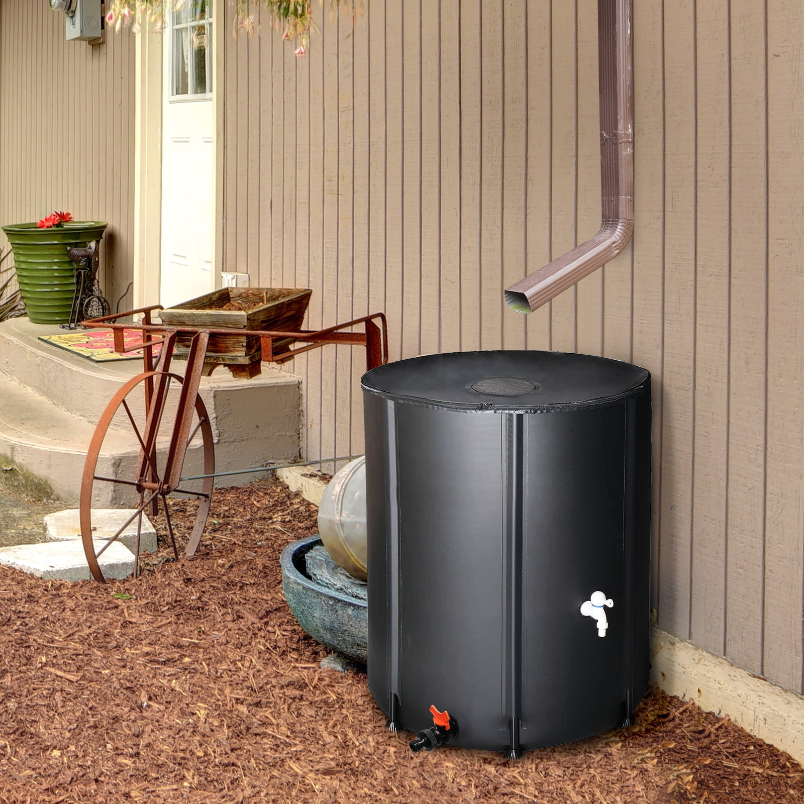 Zimtown 50 Gallon Collapsible Rain Barrel, Portable Water Storage Tank,Rainwater Collection with Garden Lable,Black