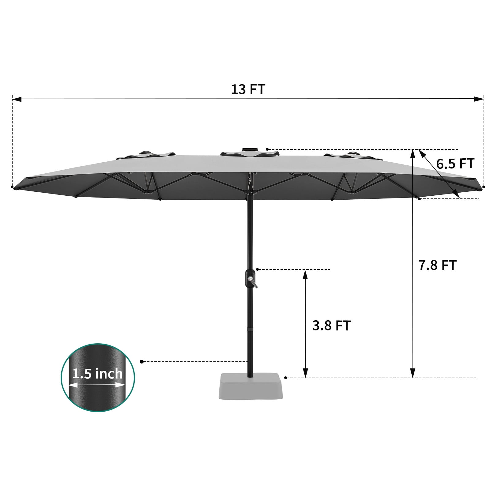 Memoryfield 13 FT Large Double-Sided Patio Umbrella, Outdoor Rectangle Market Umbrella with Crank Handle for Pool, Lawn & Garden, Gray