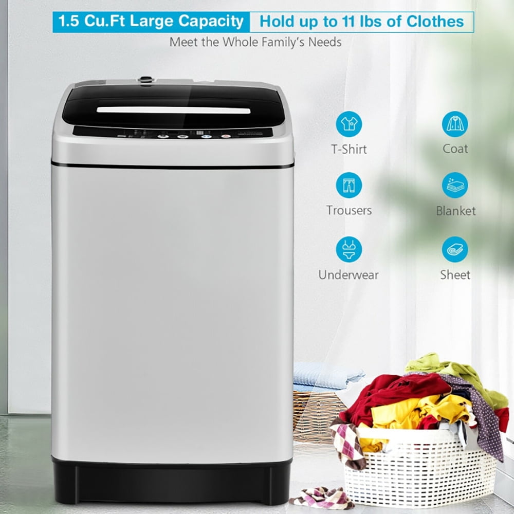 Topcobe Full-Automatic Washing Machine 1.5 Cubic Feet 11 LBS Washer and Dryer, Portable Washing Machine Spin Dryer for Dorms, Apartments, RVs, Gray