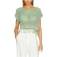 thumbnail image 2 of Liquidation & Promo, Blouse Décontractée à Manches Courtes à Franges pour Femmes, Tunique Découpée pour l'Été, Style Prêt pour l'Été/acrylique, Vert, Sopatenor, 2 of 8