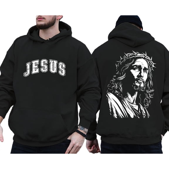 Jesus Graphic Double Sided Hoodie – Crown of Thorns Back Print, Christian Streetwear Pullover for Men & Women, Faith-Based Religious Apparel