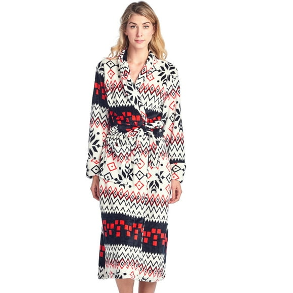 Casual Nights Women's Holiday Mink Fleece Plush Long Robe - White - XX-Large