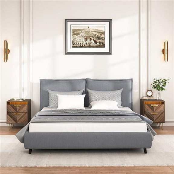 Liveditor QWE-WBWB10591-2PCS Set of 2 Modern LED Brown Nightstand with 2 Drawers and Color-Changing Lights