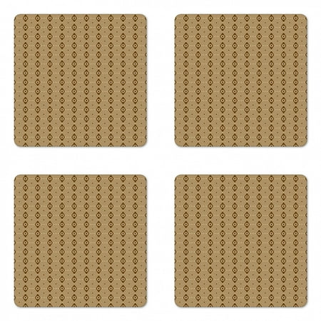 

Abstract Coaster Set of 4 Illustration of Classical Geometric Formations in Monotone Earthy Tone Square Hardboard Gloss Coasters Standard Size Beige and Chocolate by Ambesonne