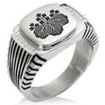 thumbnail image 1 of Stainless Steel Toyotomi Samurai Crest CZ Ribbed Needle Stripe Pattern Biker Style Polished Ring, 1 of 1