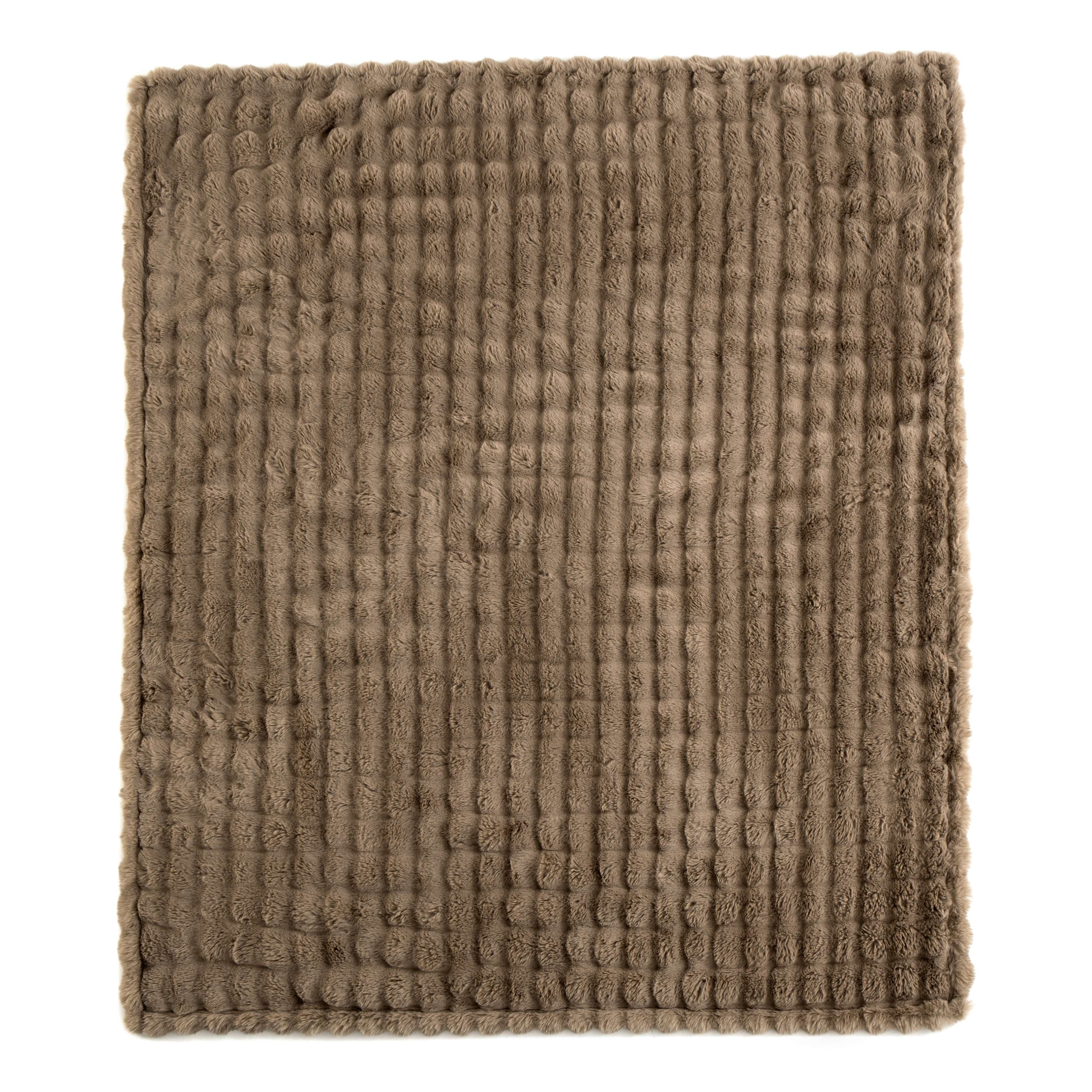 Ashford Home Cascade Ultra Fine Faux Fur Throw Blanket, Beige, 50 x 60 inches