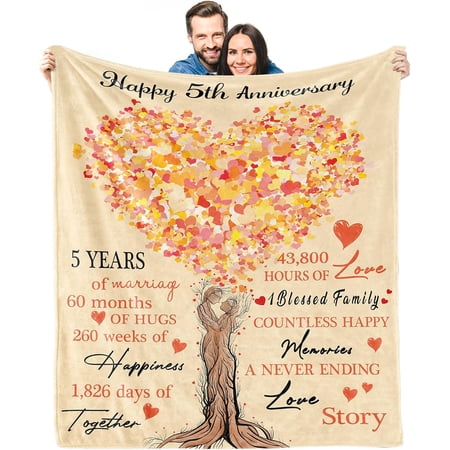 5 Year Marriage Anniversary Blanket Gifts for Her Couple Wood Gifts 5th Anniversary Wedding Gifts for Wife Husband Throw Blanket 60 X 50