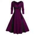 thumbnail image 2 of Sngxgn Womens Fall Spring Deep V Neck Ruffle Long Sleeve Print Mini Dress(Purple,XXL), 2 of 7