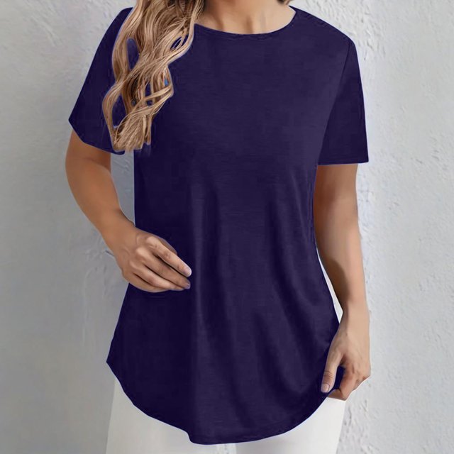 mfyjkho Tops De Tallas Grandes, Camiseta De Mujer De Color Liso Con Botones En La Espalda Y Cuello Redondo. Camiseta De Manga Corta Con Cuello Redondo. Tops De Gimnasio Para Mujer Xxl