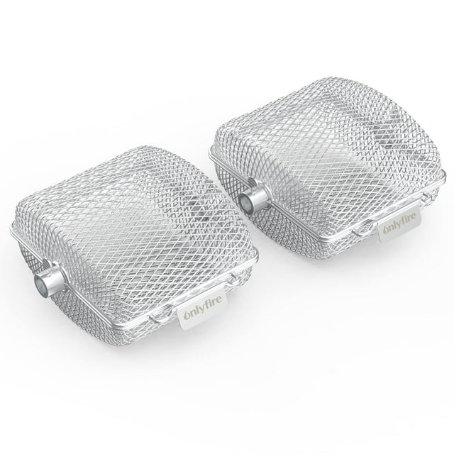Onlyfire Panier de Rôtissoire, Lot de 2 Accessoires de Rôtissoire en Acier Inoxydable pour Tout Gril, Convient à un Hexagone de 1/2 Pouces, Hexagone de 3/8 Pouces,