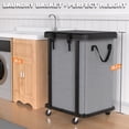 thumbnail image 5 of 150L (40 Gal) Large Fashion Laundry Basket with Wheels, Leather Patchwork Rolling Hamper Carts, Sturdy Metal Frame, Removable Washable Bag, Tall Clothes Sorter for Bedroom, Laundry Room - Beige, 5 of 8