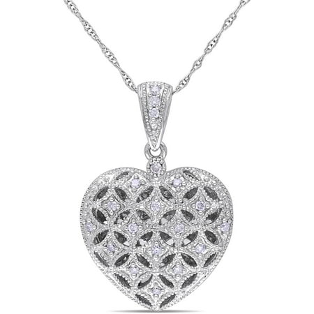 Miabella 1/7 Carat T.W. Diamond 10kt White Gold Heart Locket Pendant, 17