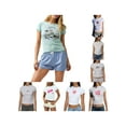 thumbnail image 3 of Michellecmm  Women's Graphic T-Shirt Slim Bow Print Round Neck Cap Sleeve Tops, 3 of 7