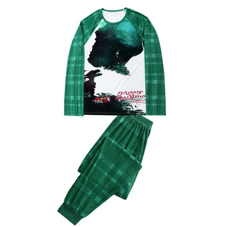 

Green Christmas Family Pajamas Matching Sets Two Piece Lounge Set for Women Xmas Long Sleeve Shirts Pants Outfits
