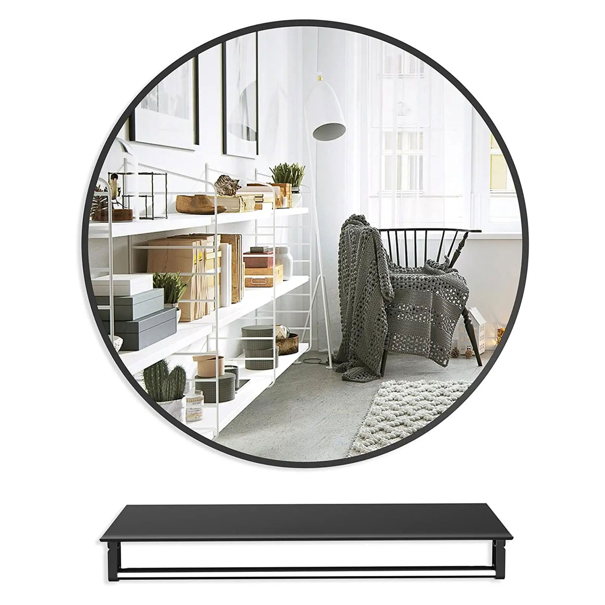 AMI PARTS 24" Round Mirror Bathroom Mirror Hanging Vanity Wall Mirror