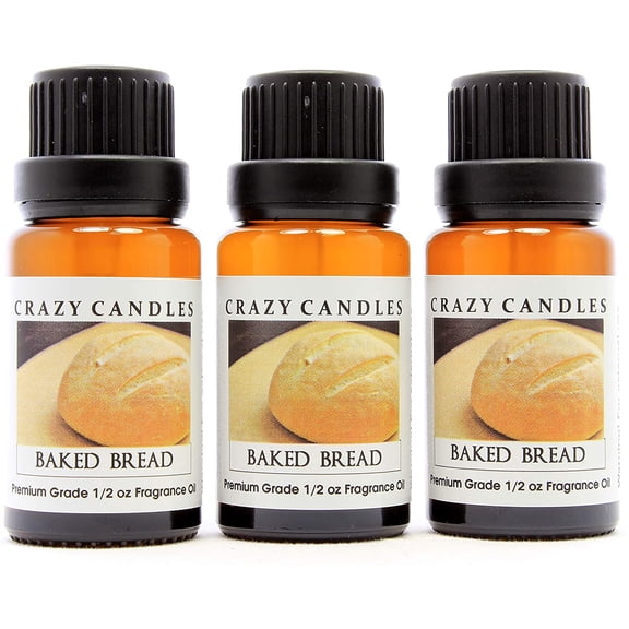 Crazy Candles Baked Bread (Made in USA) 3 Bottles 1/2 FL Oz Each (15ml) Premium Grade Scented Fragrance Oil