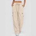 thumbnail image 7 of Edvintorg Cargo Pants for Women Lightweight Casual Loose Fit Elastic Waisted Wide Leg Trousers with Drawstring Beige M, 7 of 7