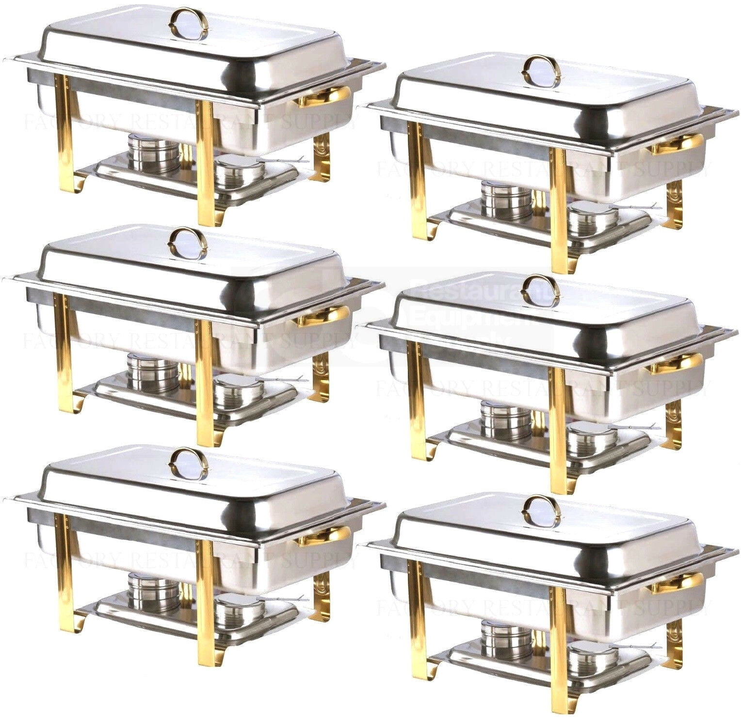 6 PACK Deluxe Full Size 8 Qt Gold Stainless Steel Buffet Chafer Chafing