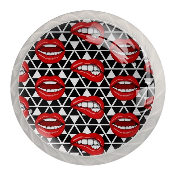 4 Pcs Valentine Lips Romance Kiss Knobs for Kitchen Cabinet Cupboard Dresser Bookcase Drawer Pulls Handles Round Home Decor