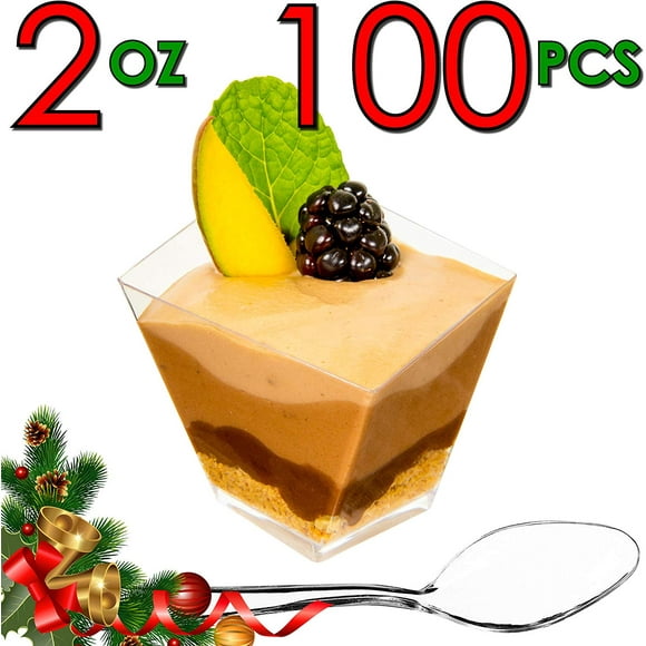 100 x 2 oz Coupes à Dessert Mini Asymétriques avec Cuillères, Coupes d'Apéritif