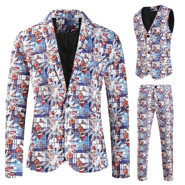 Conjunto de 3 piezas de traje con chaleco y pantalón con estampado digital navideño
