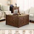 thumbnail image 4 of Farmhouse Coffee Table with Hidden Storage Space, Wood Square Large Center Table for Living Room, Farm House Rustic Brown Retro Coffee Tables with Hinged Lift Top for Meeting Room, Home, 4 of 14