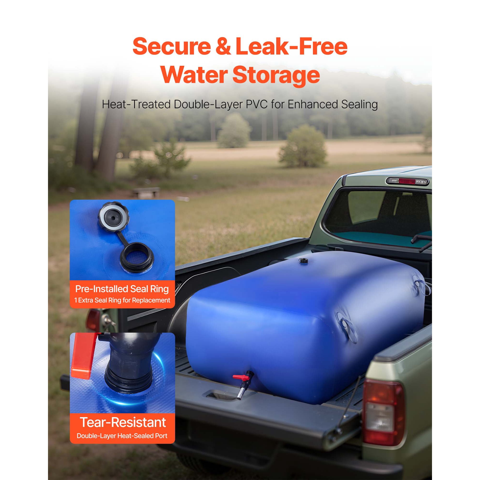 KFFKFF Collapsible Water Storage Bladder, 142.7 Gal Portable Water Tank, Durable 1000D PVC Container, Leak-Resistant Design for Camping, Garden Irrigation, RV, and Emergency Use, Blue