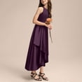 thumbnail image 4 of Flower Girl Dress A-line Scoop Asymmetrical Satin Junior Bridesmaid Dress with Cascading Ruffles, 4 of 5