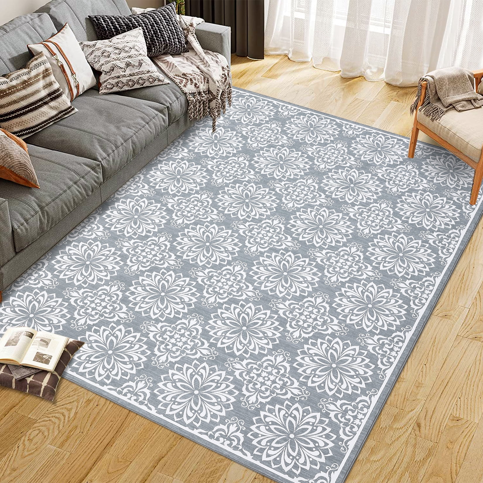 Hasoo 5' x 7' Area Rugs for Living Room Modern Austere European Area Rugs Machine Washable Rugs Bedroom Dining Room Kitchen Carpet Gray