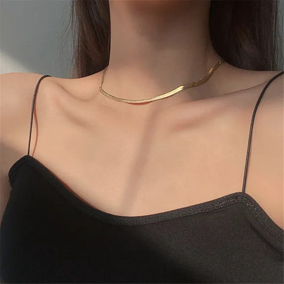 High Quality Flat Snake Chain Necklace Punk 14K Yellow Gold Neck Choker Chains For Women Jewelry Gift 2025