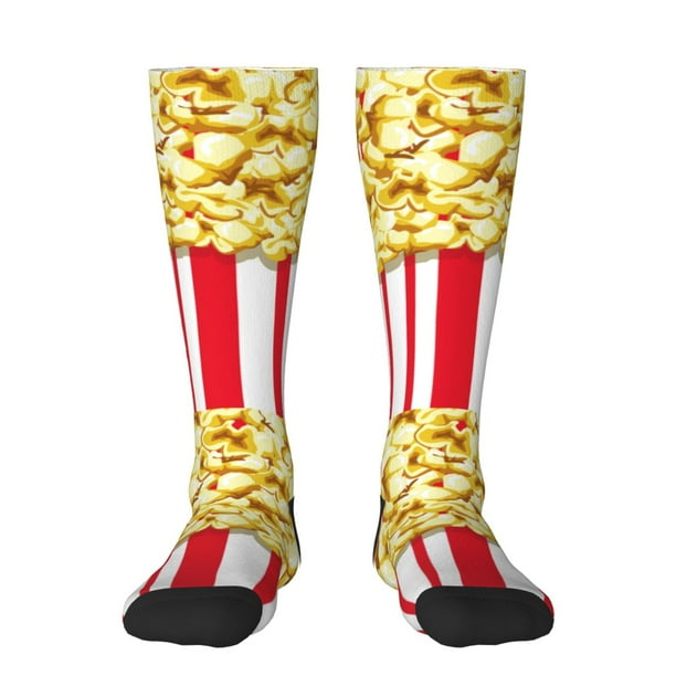 Fotbe Popcorn Calcetas Divertidas Estampadas para Hombre y Mujer, Calcetas de Algodón hasta la Rodilla para Caminar, Correr, Enfermería y Embarazo