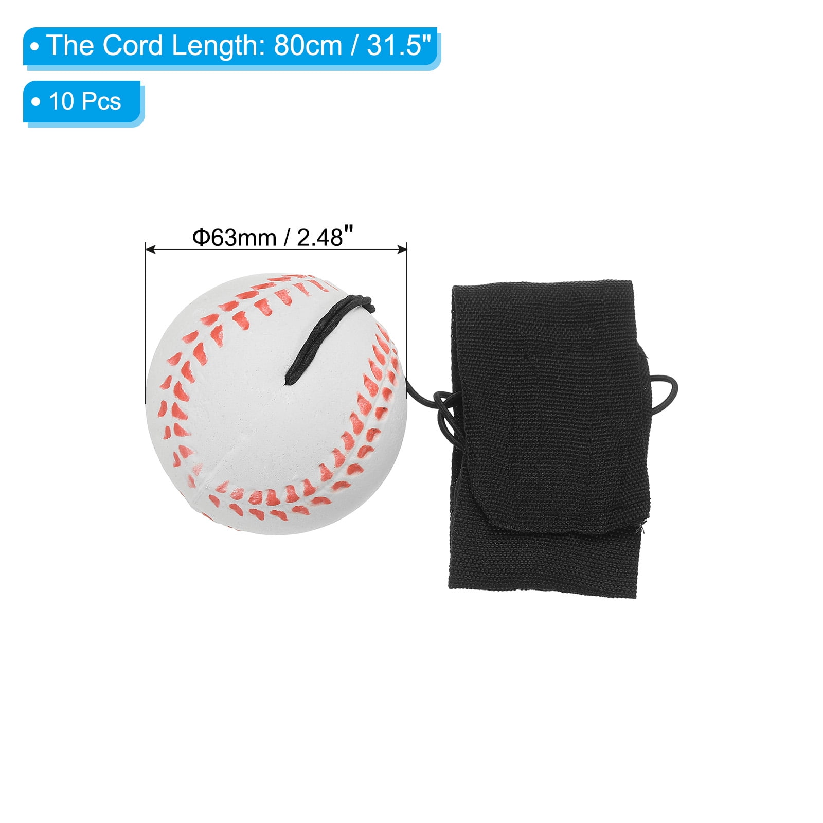 Uxcell 2.5 Inch Sports Wrist Ball, 10Pcs Baseball Rubber Rebound Wristband Wrist Return Ball Sport on A String for Exercise Play, White