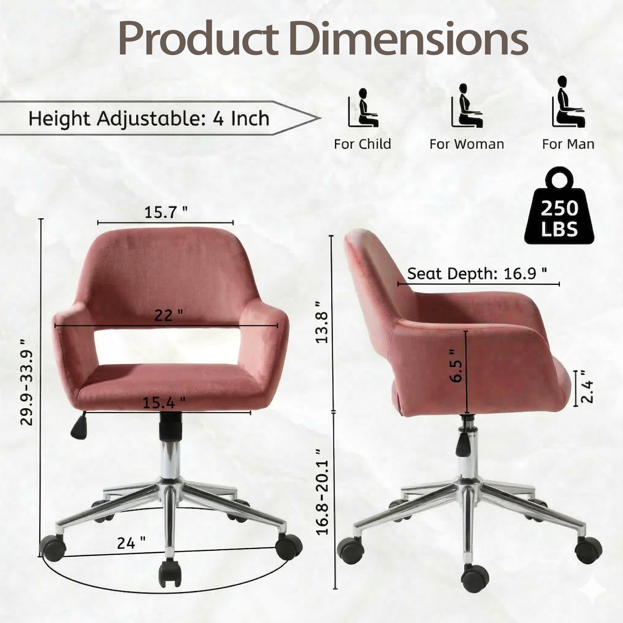 Homy Casa Swivel Office Chair, Adjustable Rolling Desk Chair for Meeting, Vanity or Meeting, Beige