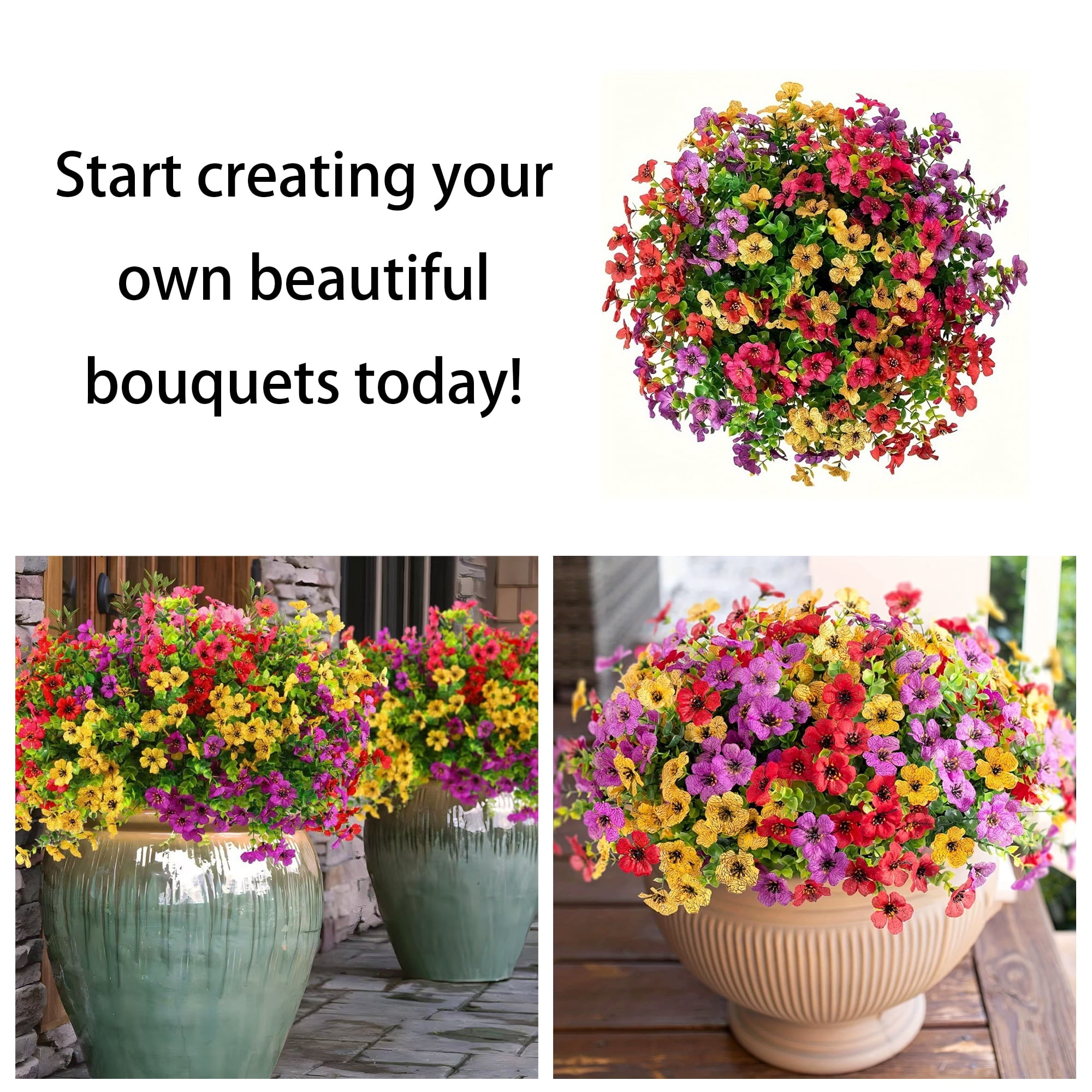 Artificial Flowers for Outdoors 12 Bundles, Realistic Fake Plants, DIY Flower Craft，UV Resistant Detachable for Outdoor & Indoor Home Garden Decor