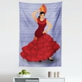 thumbnail image 1 of Spanish Tapestry, Daincing Cartoon Lady with a Fan and Ethnic Clothes, Fabric Wall Hanging Decor for Bedroom Living Room Dorm, 5 Sizes, Maroon Vermilion, by Ambesonne, 1 of 1