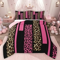 Feelyou Fashion Pink Abstract Bedding Comforter Set, Cheetah Leopard Print Twin Comforter Sets, Chic Polkadots Reversible Bedding Set, Lightweight Room Decor, 2 Pieces