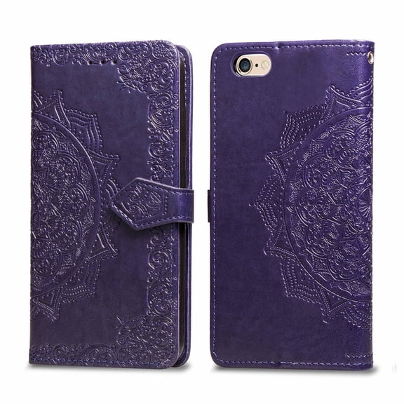 iPhone 6  6S  Wallet Cases and Covers, Allytech Slim Premium PU Flip Stand Cover Mandala Embossed Full Body Protection with Card Holder Magnetic Closure for iPhone 6 Plus 6S Plus, Purple