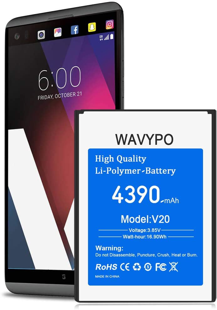 Upgraded V20 Spare Battery 4390mAh Replacement Battery Li-Polymer for LG V20 BL-44E1F H910 H918 VS995 LS997 US996 36 Months Warranty Wavypo LG V20 Battery