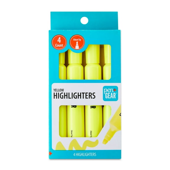 Pen+Gear Jumbo Tank Style Highlighters, Chisel Tip, Yellow, 4 Count