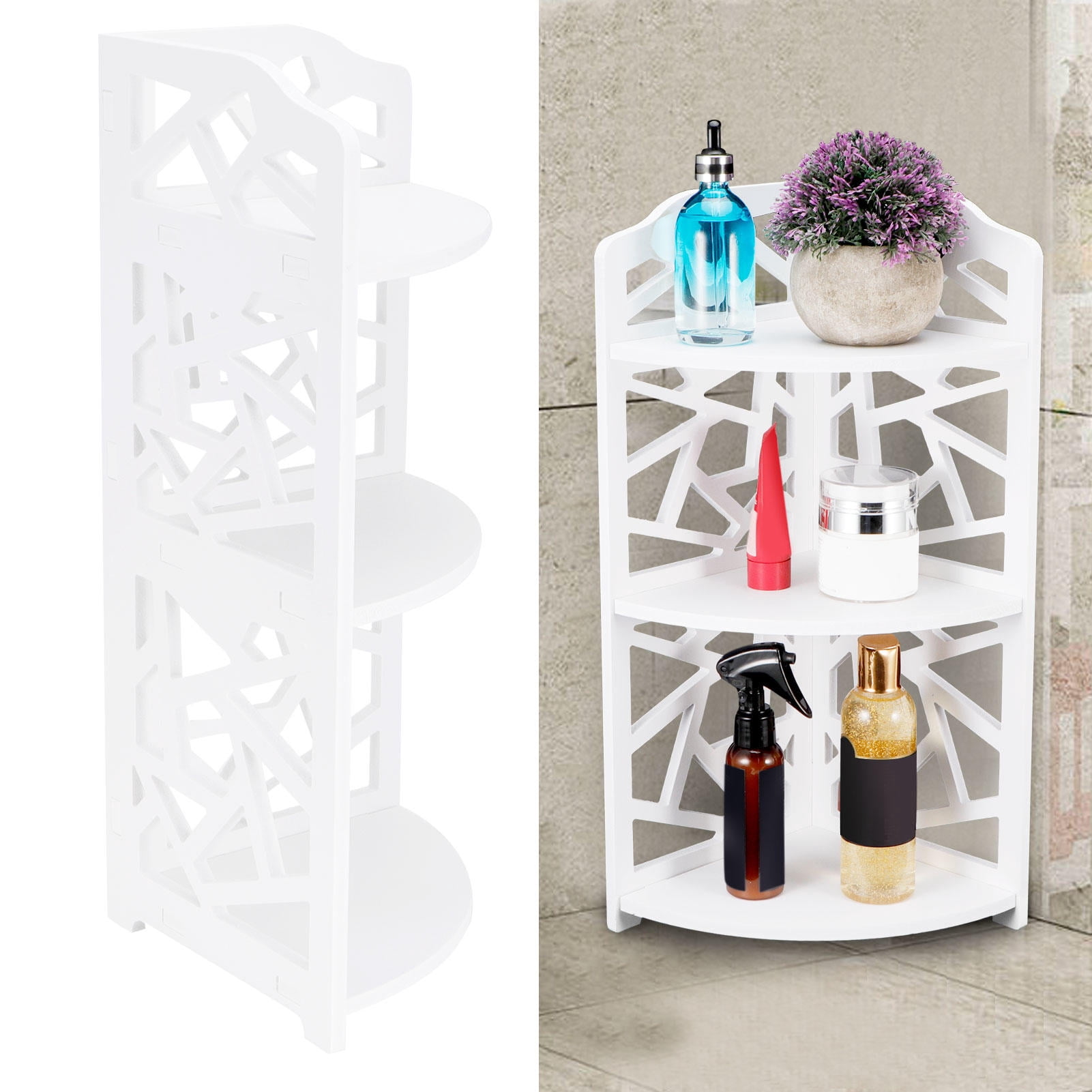 Suodoka 3‑Tier Corner Shelf Organizer – Eco‑Friendly PVC Foam, Snap‑On Assembly, Spacious Storage for Bathroom, Bedroom, Living Room, Balcony, 20.87”×9.06”×1.97”