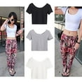 thumbnail image 5 of Travelwant Women Sexy Scoop Neck Crop Tops Short Sleeve Bare Midriff Casual Blouse T-Shirt, 5 of 8