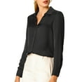thumbnail image 6 of MODA NOVA Juniors Elegant V Neck Point Collar Long Sleeve Smooth Satin Blouse, 6 of 7