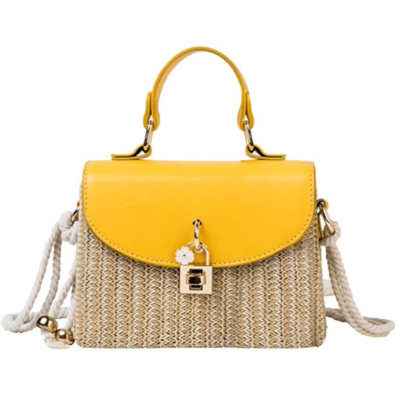 LinYooLi Women Mini Straw Woven Cross-body Shoulder Bag Top-handle Bag Handbag