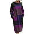 thumbnail image 2 of Zpanxa Fall and Winter Dresses for Women Women Fashion Retro Printed Loose Mid-length Long Sleeve Dress Crewneck Oversized Loose Long Pullover Sweater Dress, 2 of 3